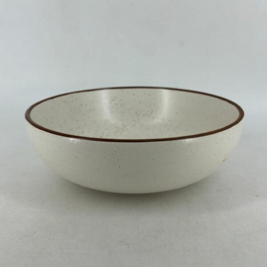 Ceramic Serving Bowl - Speckled Off-White with Brown Rim