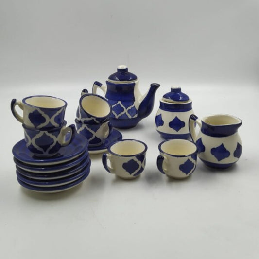 Ceramic Miniature Toy Tea Set (15 Pieces) - Royal Blue & White
