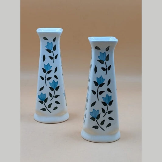Flower Vase - Set of 2 Slim Blue Floral Vine