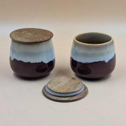 Ceramic Airtight Jars with Wooden Lid - Dual Tone Purple & Cream Glaze