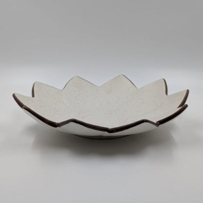 Platter - Flower Petal Shape Off-White Speckled with Dark Rim