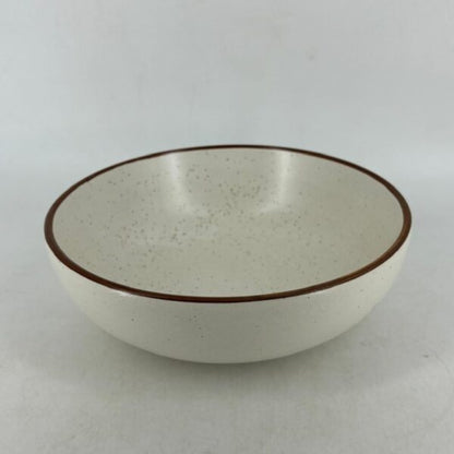 Ceramic Serving Bowl - Speckled Off-White with Brown Rim