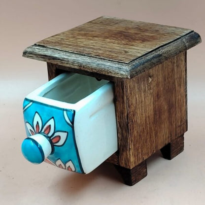 Wooden Mini Chest with Ceramic Drawer