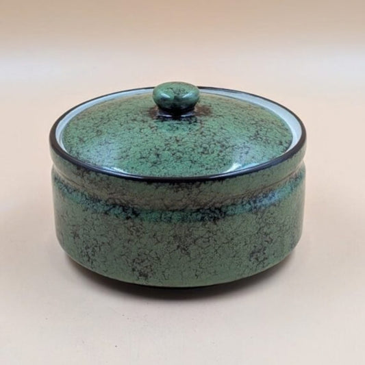 Casserole Serving Bowl with Lid - Rustic Mottled Moss Green Glaze