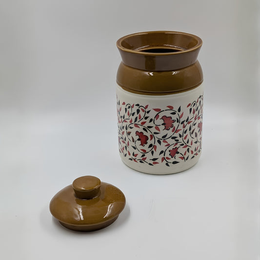 Jar - Floral Print with Brown Lid
