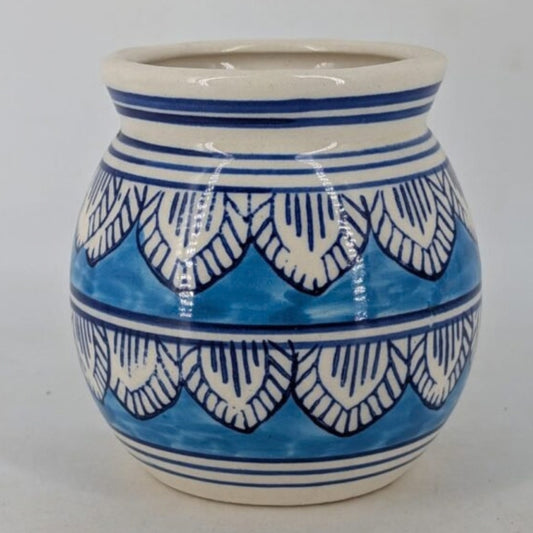 Planter - Turquoise Blue Pot with Flared Neck & Scalloped Petal Motif