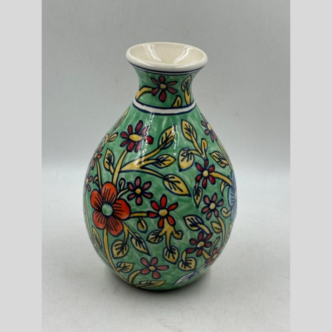Flower Vase - Multicolour Floral Mint Green Base
