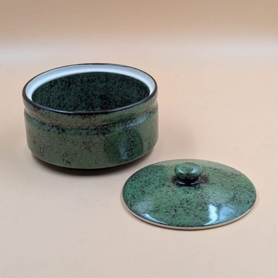 Casserole Serving Bowl with Lid - Rustic Mottled Moss Green Glaze