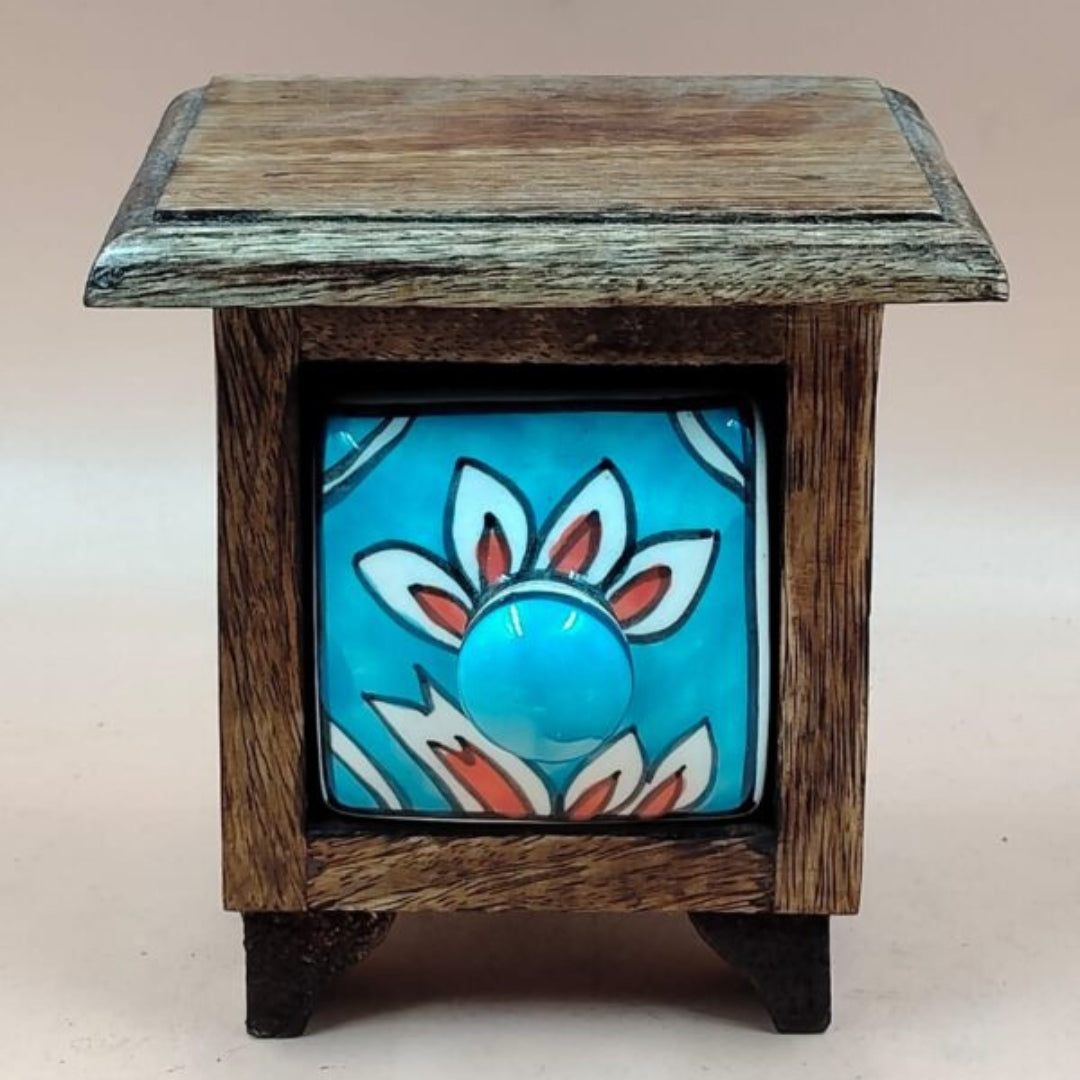 Wooden Mini Chest with Ceramic Drawer