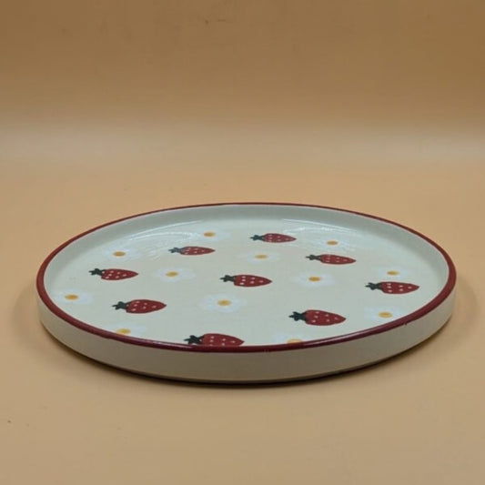Plate - Strawberry & Daisy Pattern, Red Rim