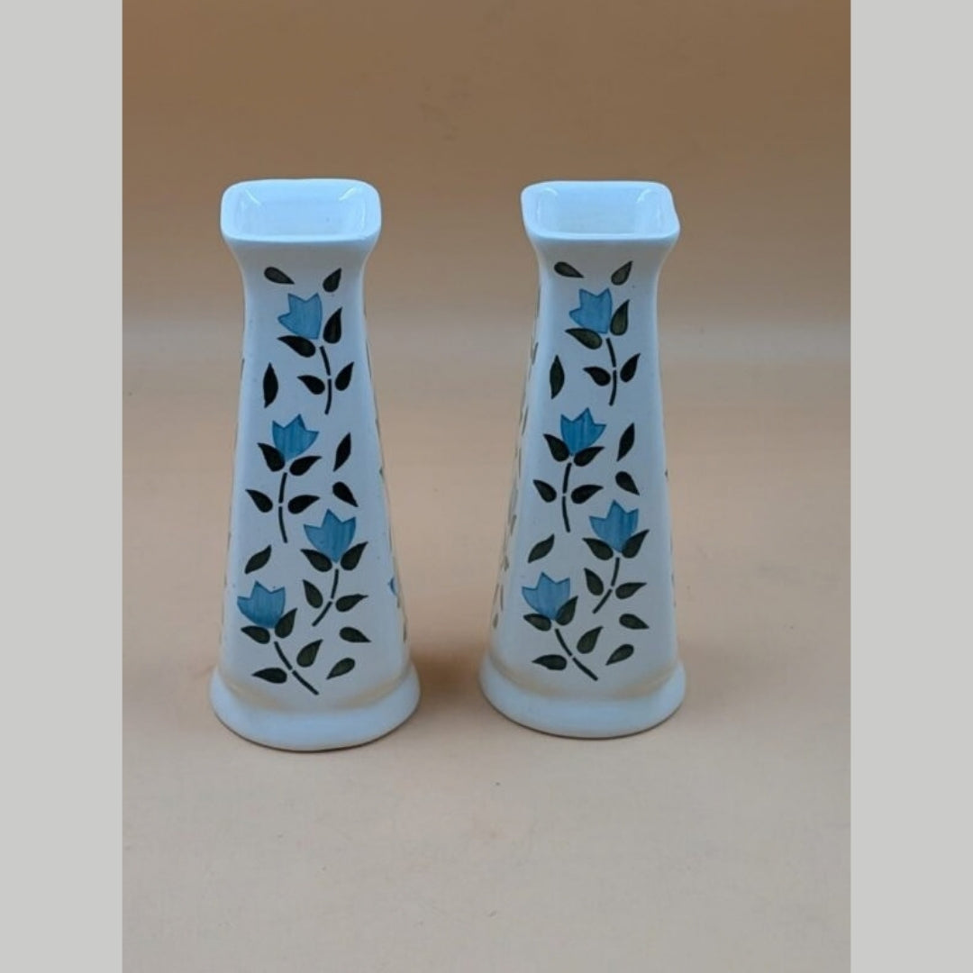 Flower Vase - Set of 2 Slim Blue Floral Vine