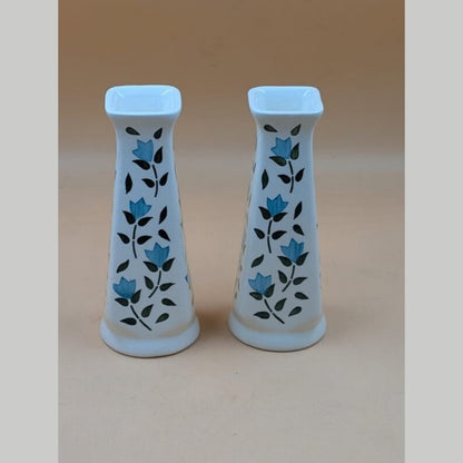 Flower Vase - Set of 2 Slim Blue Floral Vine