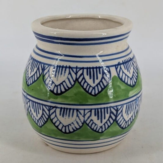 Planter - Lime Green Pot, Flared Neck & Scalloped Petal
