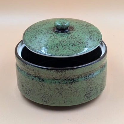 Casserole Serving Bowl with Lid - Rustic Mottled Moss Green Glaze