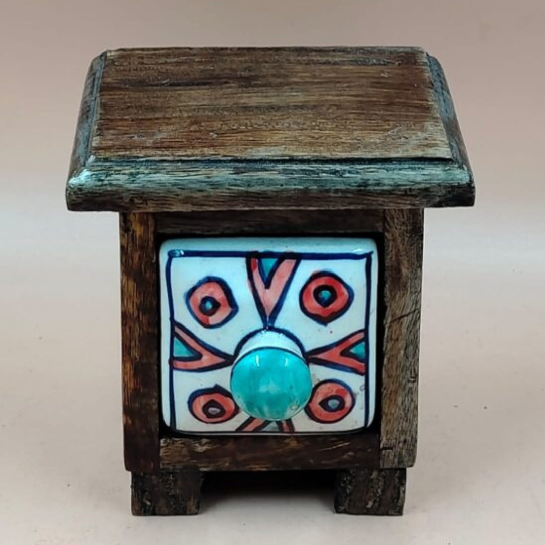 Wooden Mini Chest with Ceramic Drawer