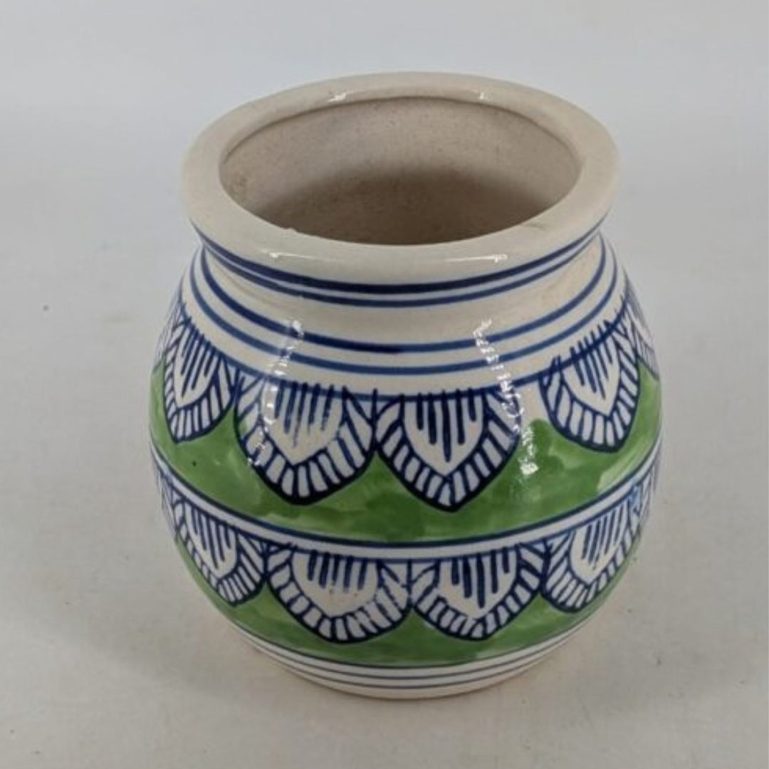 Planter - Lime Green Pot, Flared Neck & Scalloped Petal