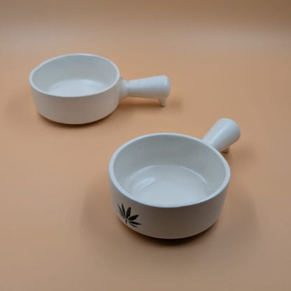 Ceramic Soup Bowls with Handle - Leaf Print
