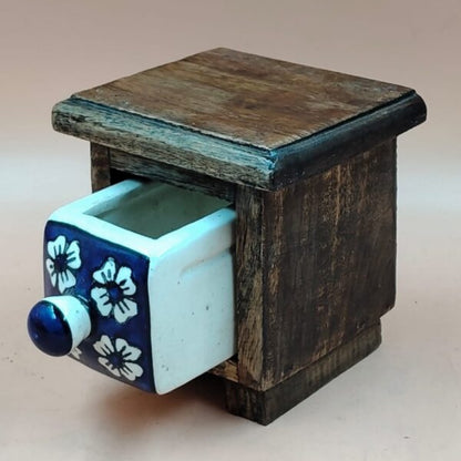 Wooden Mini Chest with Ceramic Drawer