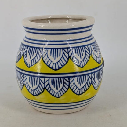 Planter - Vibrant Yellow Pot, Flared Neck & Scalloped Petal