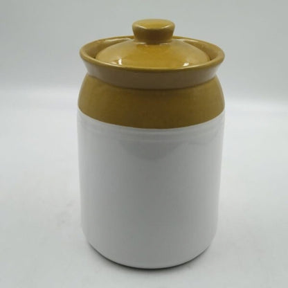 Traditional Ceramic Barni / Pickle Jar with Lid - Mustard Yellow & White Glaze