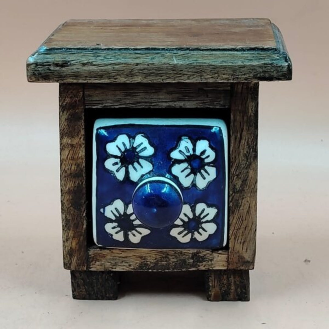 Wooden Mini Chest with Ceramic Drawer
