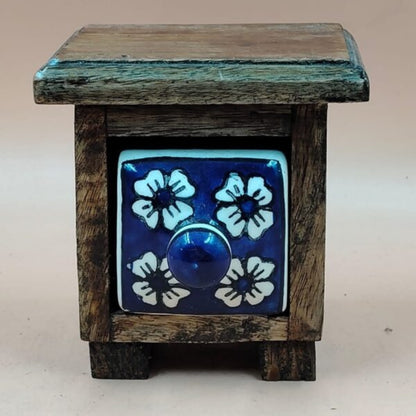Wooden Mini Chest with Ceramic Drawer