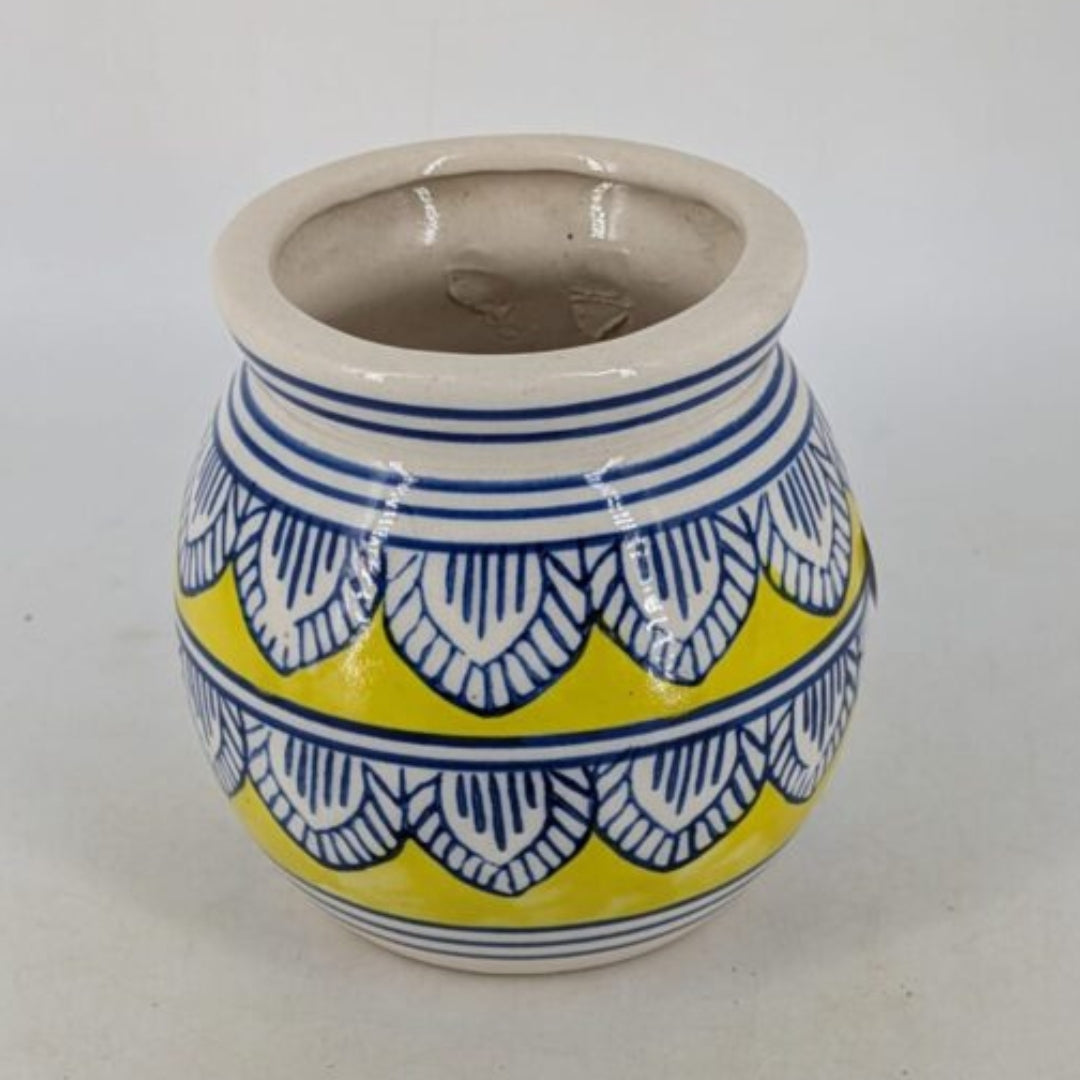 Planter - Vibrant Yellow Pot, Flared Neck & Scalloped Petal