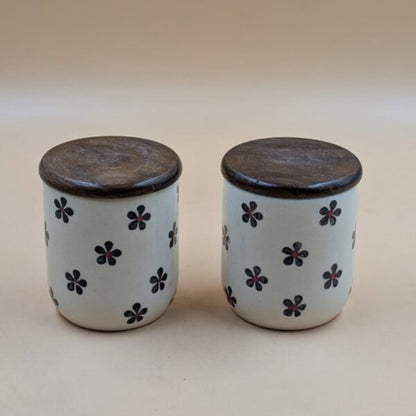 Ceramic Airtight Jars with Wooden Lid - Floral Floret Print