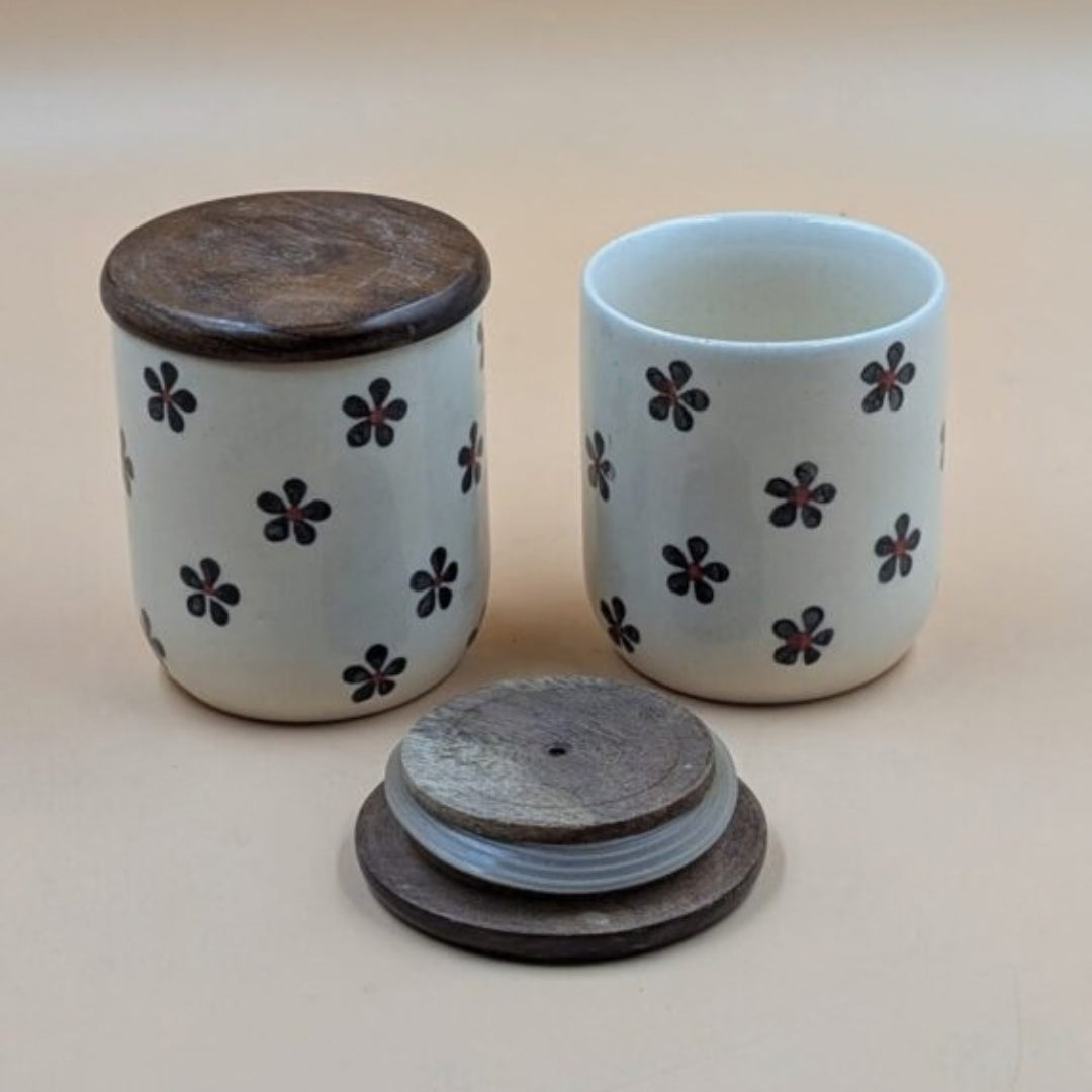 Ceramic Airtight Jars with Wooden Lid - Floral Floret Print