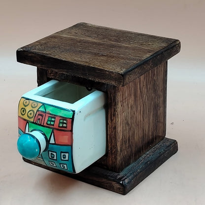 Wooden Mini Chest with Ceramic Drawer