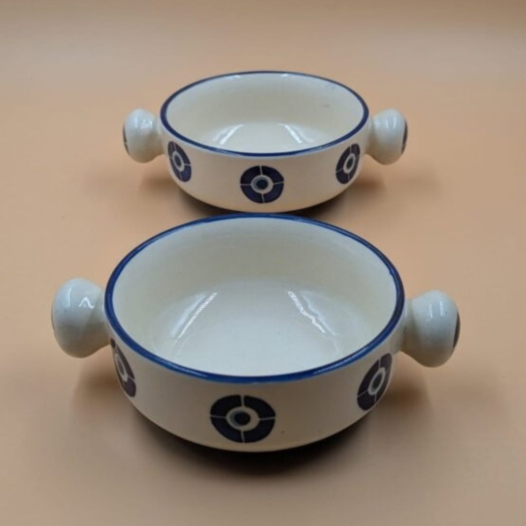 Soup Bowls with Double Round Handles - Evil Eye Design