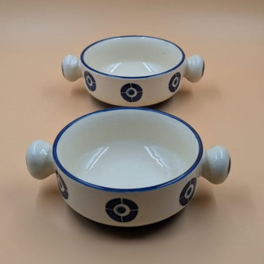 Soup Bowls with Double Round Handles - Evil Eye Design