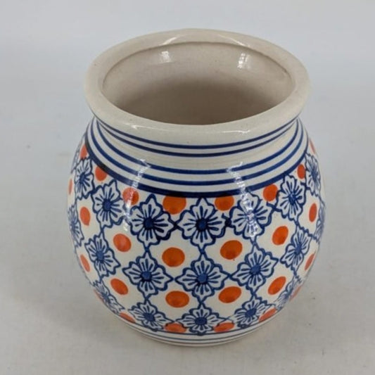 Planter - Cream Pot, Orange Polka Dots & Blue Floral Lattice Motif