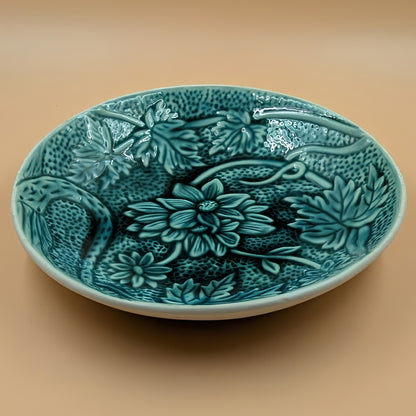 Platter - Round Textured Floral Motif Teal Glazed
