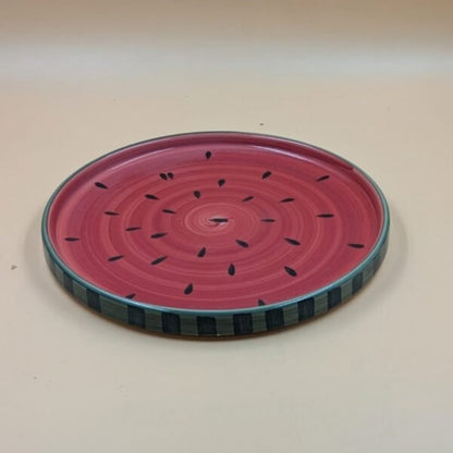 Plate - Watermelon Slice Pattern, Green Striped Rim