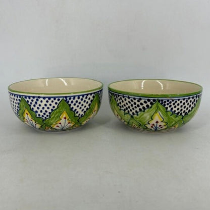 Ceramic Serving Bowls Set - Green & Blue Ethnic Floral Motif
