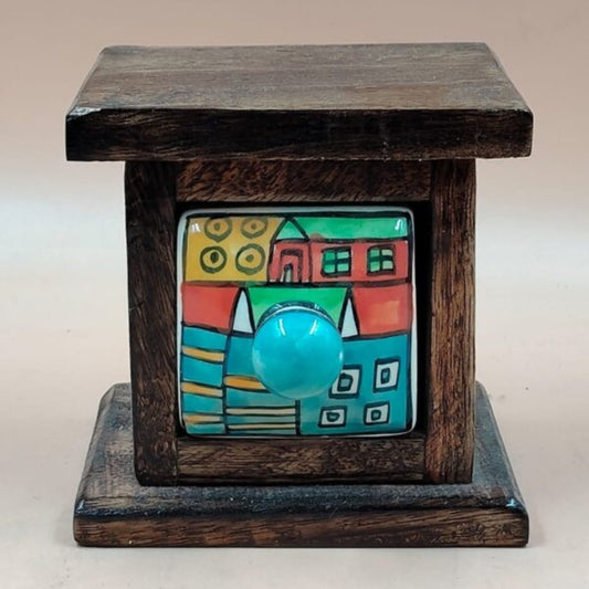 Wooden Mini Chest with Ceramic Drawer