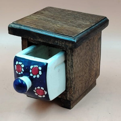 Wooden Mini Chest with Ceramic Drawer