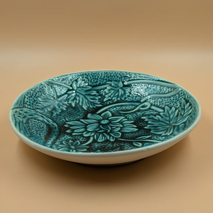 Platter - Round Textured Floral Motif Teal Glazed