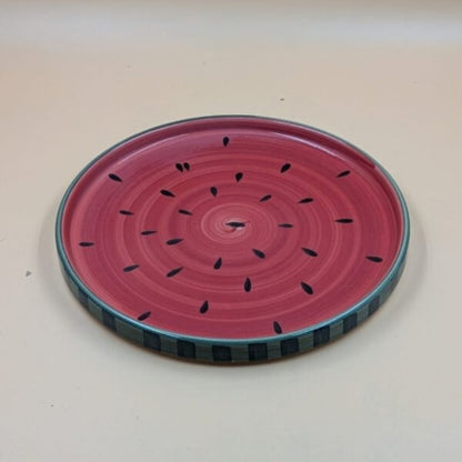 Plate - Watermelon Slice Pattern, Green Striped Rim