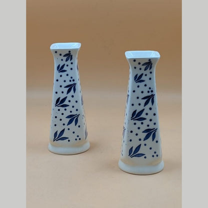 Flower Vase - Set of 2 Cobalt Blue Leaf & Polka Dot Pattern