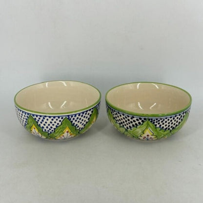 Ceramic Serving Bowls Set - Green & Blue Ethnic Floral Motif