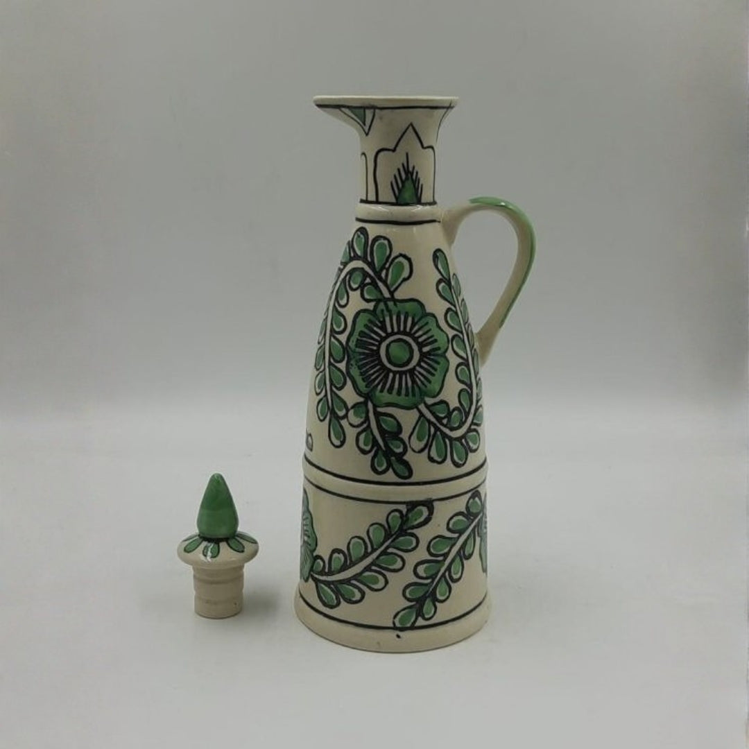 Oil Dispenser - Green Floral Handpainted