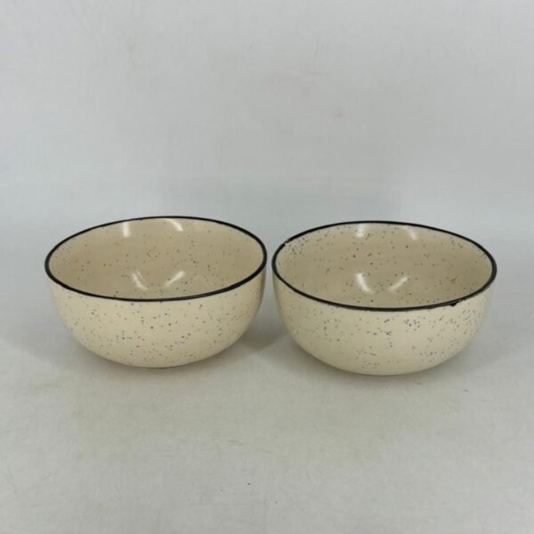 Ceramic Serving Bowls - Speckled Cream with Black Rim