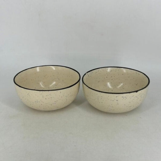 Ceramic Serving Bowls - Speckled Cream with Black Rim