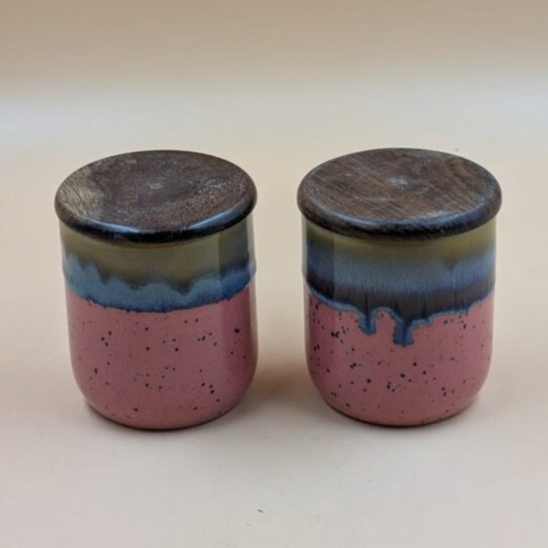 Airtight Jars with Wooden Lid - Dual Tone Pink & Blue Dripping Glaze