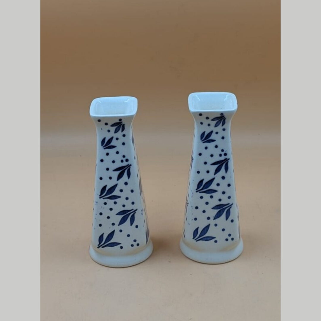 Flower Vase - Set of 2 Cobalt Blue Leaf & Polka Dot Pattern
