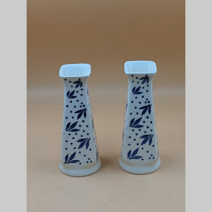 Flower Vase - Set of 2 Cobalt Blue Leaf & Polka Dot Pattern