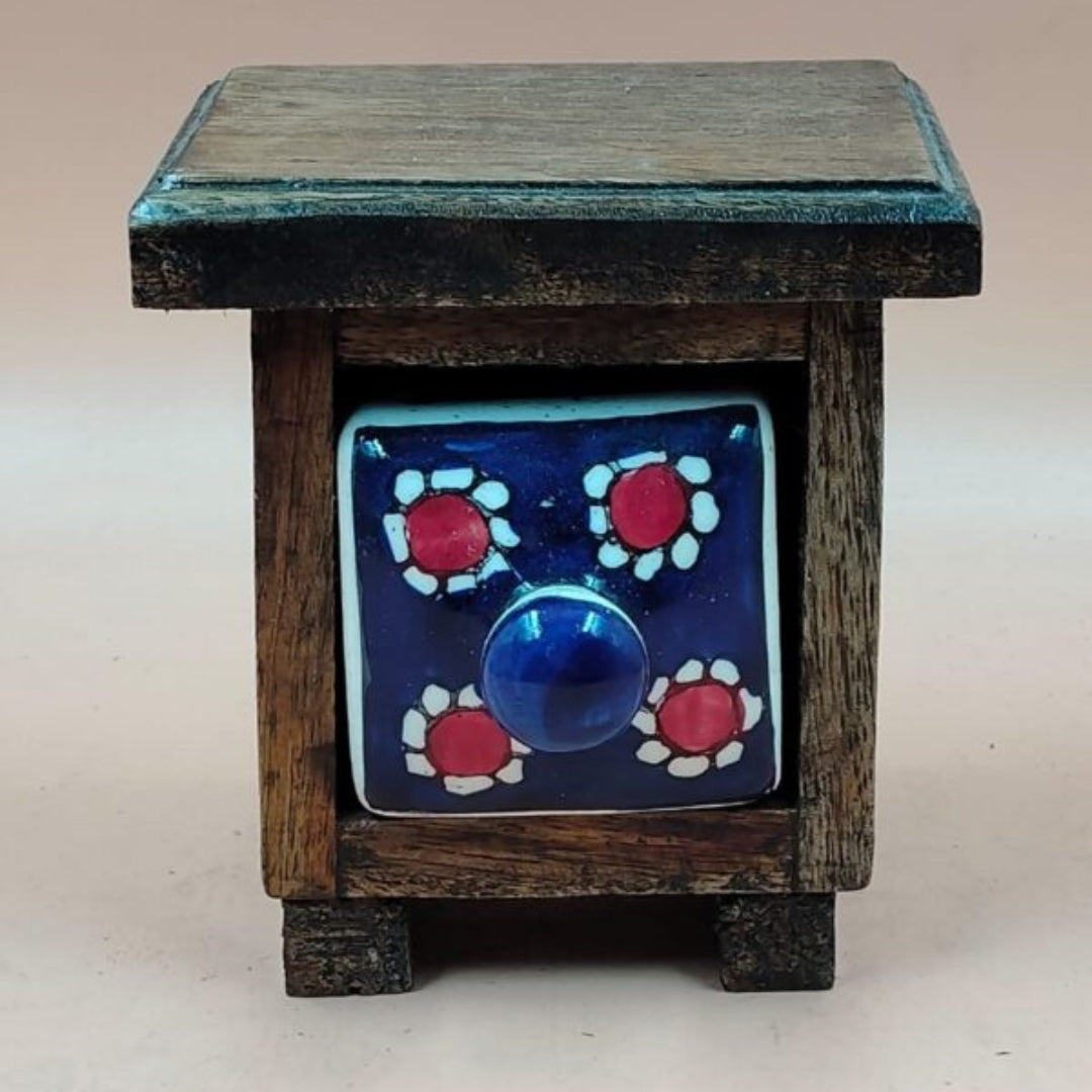 Wooden Mini Chest with Ceramic Drawer
