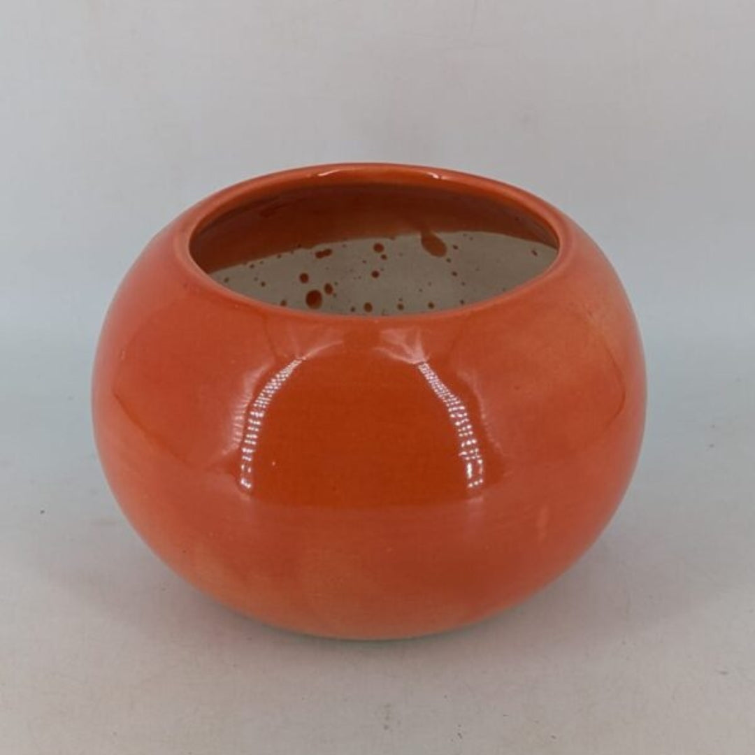Planter - Round Glossy Terracotta Orange Globe Pot